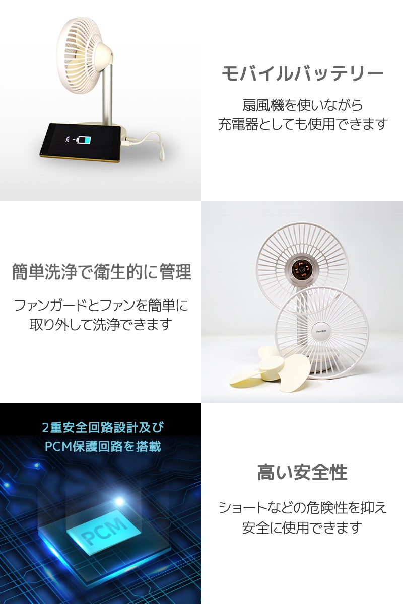 モバイルバッテリー 扇風機を使いながら充電器としても使用できます