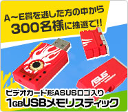 A?E賞にご応募いただき惜しくも抽選を逃した方300名様に ビデオカード形ASUSロゴ入り 1GBUSBメモリスティック！